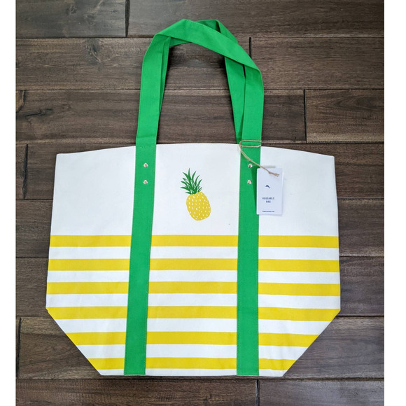 New Tommy Bahama reuseable shopping tote Beach Bag pineapple yellow green - Picture 1 of 5